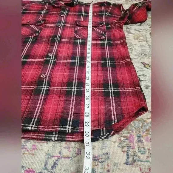 CE Schmidt Men's Red Plaid Button Front Shacket top, sz LG - Picture 10 of 12